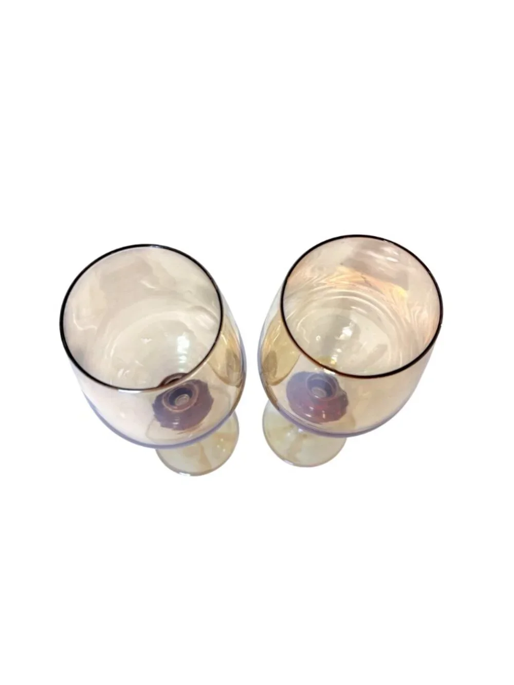 Pier 1 Amber Wine Glasses Set of 2 VTG Elegant Holiday Goblets Bar Cart Decor